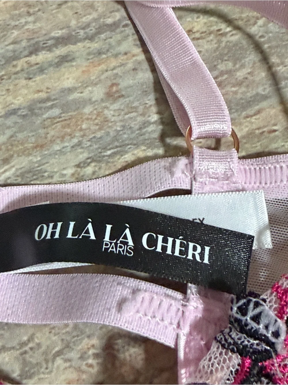 NWOT Oh La La Cheri Paris Pink Floral Embroidered Sheer Babydoll & Panty Set